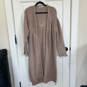 Natural Life Open Front Knit Cardigan Duster Sweater Size L/XL Tan